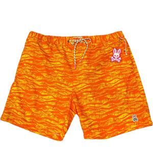 Psycho Bunny Neon Orange & Yellow Wavy XXXL Mischief Swim Trunks Lined NWOT 3XL